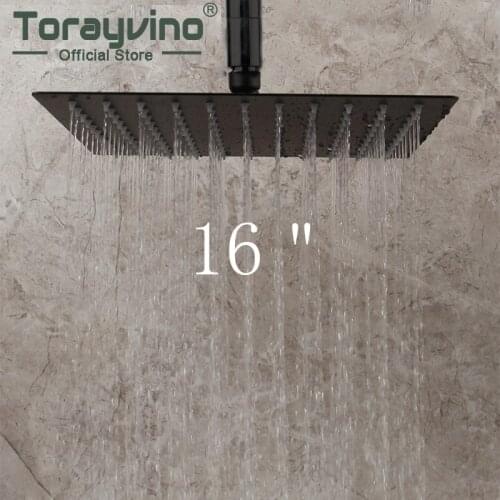 16" Square Shower Head Orb Bathroom Grifo Ducha Rainfall Spray Brass Mixer Tap Matte Black Ceiling Mounted Only Shower Head
