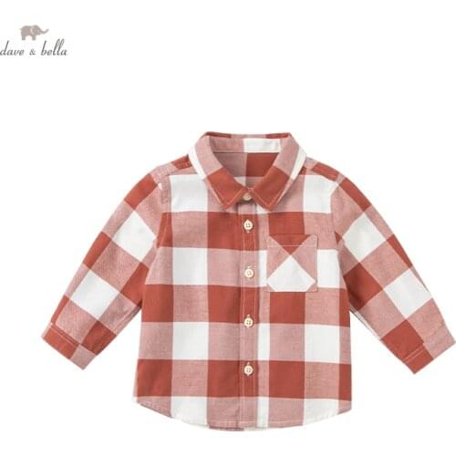 DBA18738 dave bella autumn fashion baby boys plaid print pockets shirts infant toddler tops children high quality clothes