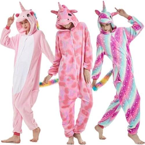 Women Kigurumi Unicorn Pajamas Sets Flannel Cute Animal tenma Sleepwear cat Pajamas Winter unicornio Nightie Pyjamas Homewear