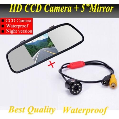 Promotion Car parking system HD CCD night vision car backup reversing car rear view camera + 5" HD Car Mirror Monitor Free ship