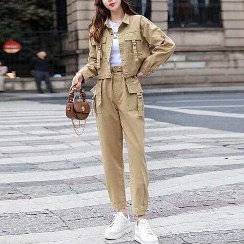 Streetwear Casual Two Piece Sets Autumn Workwear Jacket + Cargo Pants Suits Fashion Loose Tracksuit Harajuku Boyfriend Outfits