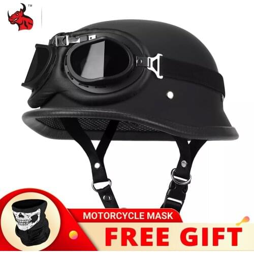 Summer Motorcycle Helmet German Leather Vintage Casco Moto Motorcycle Open Face Retro Half Helmet Chopper Biker Pilot DOT