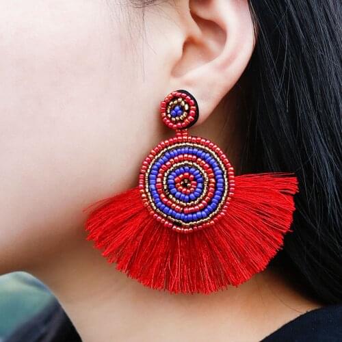 Royalbeier Women Boho Handmade Beads Dangel Earrings Female Vintage Round Tassel Earring Thread Ornament fashion Jewelry
