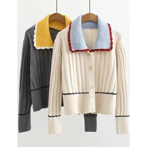 Women 2020 Fashion Cropped Knitted Cardigan Sweater Vintage Long Sleeve Buttons Female Outerwear Chic Top Jumper