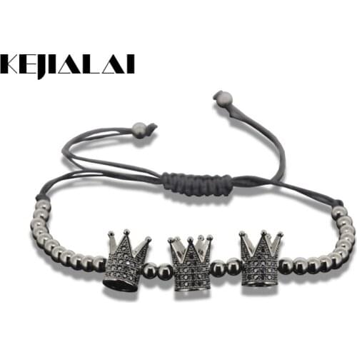 1pcs 2017 Brand Anil Arjandas Round Bead Men Macrame Bracelet Charm Micro Pave CZ Black Crown WoMen Macrame Bracelet