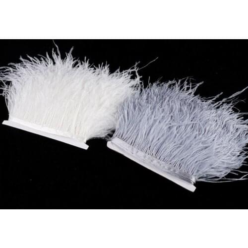 1Yards Natural White Ostrich Feathers Trim Fringe Crafts DIY Feather Plume Needlework Sewing Wedding Party Accessories 8-10cm