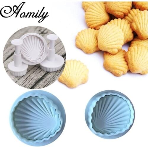 Aomily 3pcs/Set Shell Plunger Mold Cake Decorating Tool Biscuit Cookie Cutters Cupcake Mould Fondant Cutting Pastry Cutter