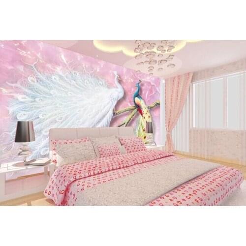 Custom 3D wallpaper, pink couple peacock mural for the living room bedroom TV background wall waterproof papel de parede