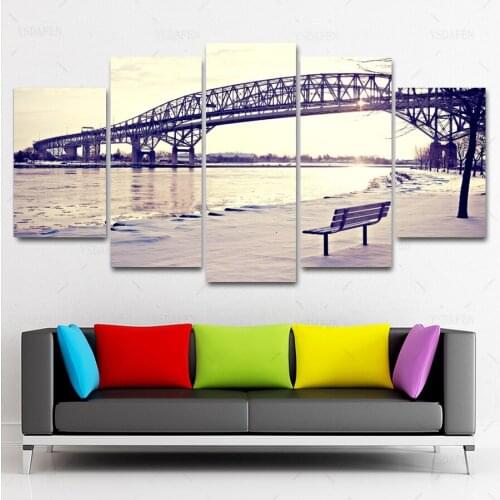 HD Printed 5 Piece Canvas Art Bridge painting Canvas Print Wall Pictures for Living Room Home Decor Free Shipping HG-255