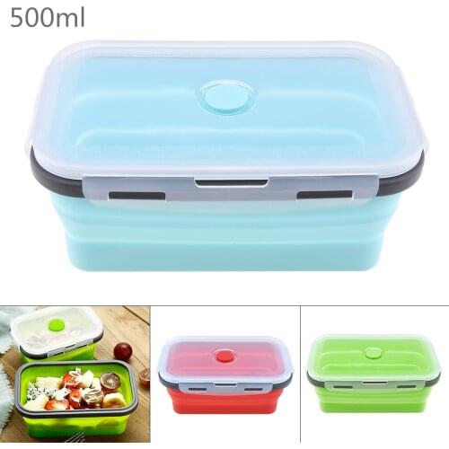 500ML Portable Rectangle Silicone Scalable Folding Lunchbox Bento Box with Silicone Sealing Plug for - 40~230 Centigrade