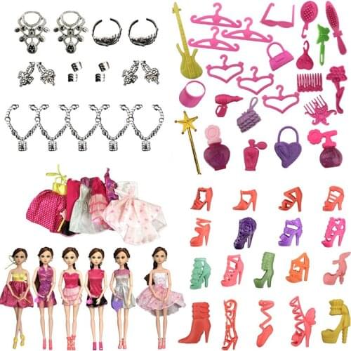 61Item/Set Doll Accessories 6 Pcs Sorts Beautiful Doll Clothes 18 Pcs Shoes Fashion Party Girl Gift Toys For Doll Dress