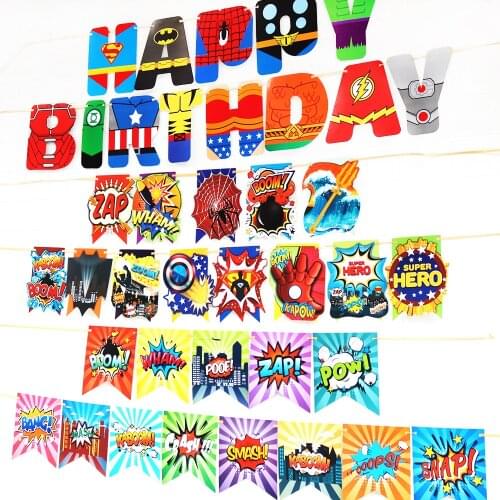 1set Marvel Avengers Super Hero Spiderman Hulk Captain American Paper Banners Kid Adult Birthday Party Decoration Supplies Toys