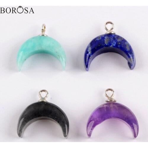 BOROSA Fashion Horn Lapis Amethysts Pendant Connector for Necklace for Earring Making New Crescent Moon Charms Jewelry WX1553