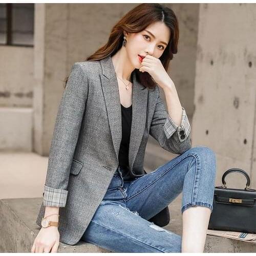 Black Blazer Outerwear Women Spring Autumn Fashion Leisure Suit Korean Patchwork Notched Single Button Formal Jackets Coat