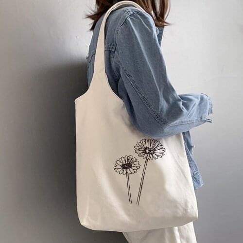 Aesthetic Ulzzang Women Canvas Bag Eco Reusable Shopping Bags Vegan Foldable Shoulder Tote Bag Fashion Tumblr Graphic Handbag