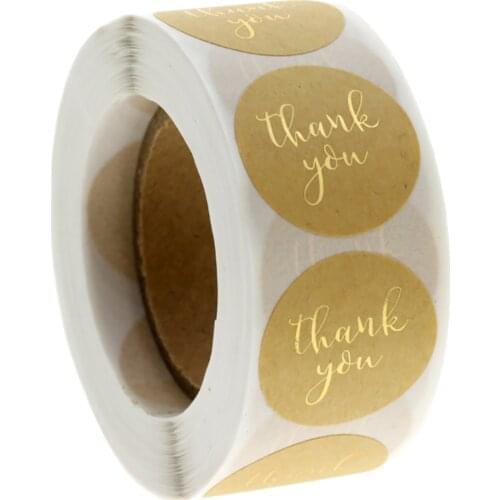 500pcs/roll Gold Foil Natural Kraft Thank Stickers Labels Paper For Envelope Gift Card Box Scrapbooking Decoration Stickers