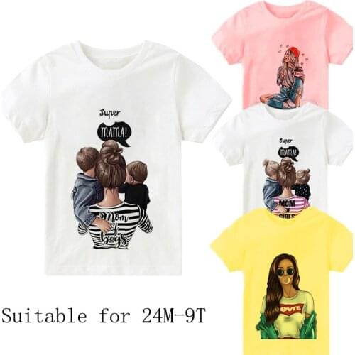 New Kawaii Tops For Girls Short Sleeve Baby Tee Style Bubble Blowing Super Mom Animal Boy Clothes Fashion Design Girls Clothing