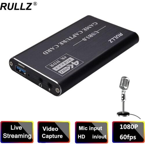 4K Video Capture Card USB 3.0 1080P 60fps Recording Plate Game Grabber W Mic Audio TV Loop HDMI-compatible Live Streaming Device