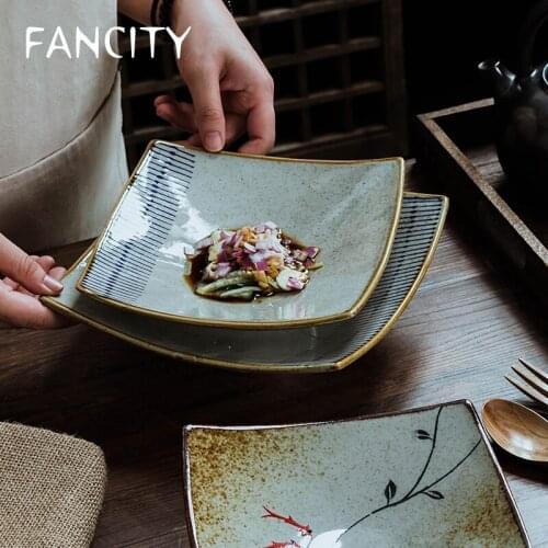 FANCITY Ceramic high-footed square plate, square plate, creative restaurant plate, home square plate