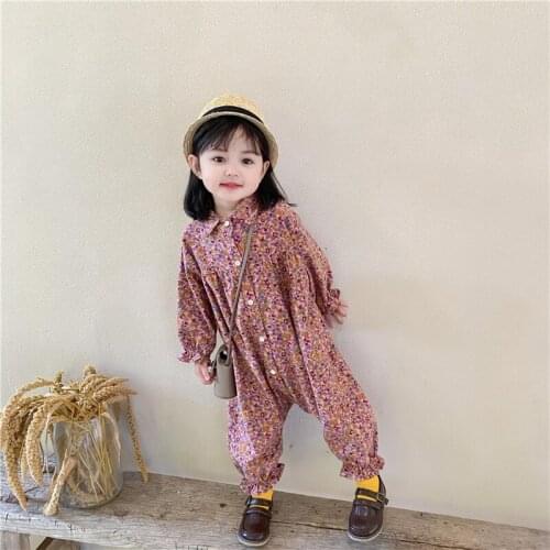 Autumn Winter New Toddler Kids Baby Girls Overalls Pants Jumpsuit Elegant Vintage Long Sleeve Bib Flower Loose Jumpsuits Rompers