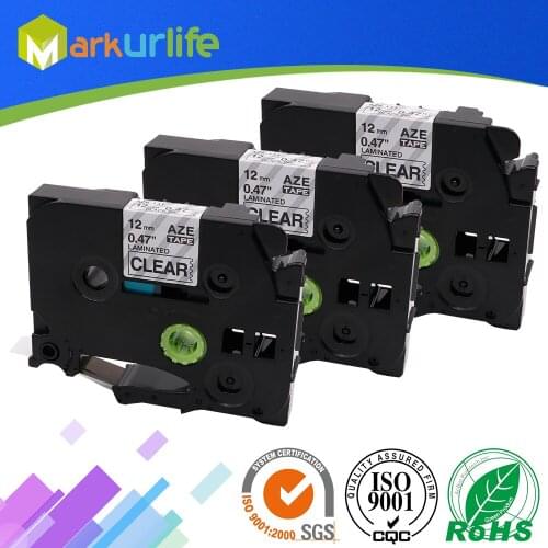 3pcs 12mm tz tze tape Compatible TZe131 TZe 131 TZ-131 TZe-131 p touch tape label P-touch label printer label Borter Ribbon