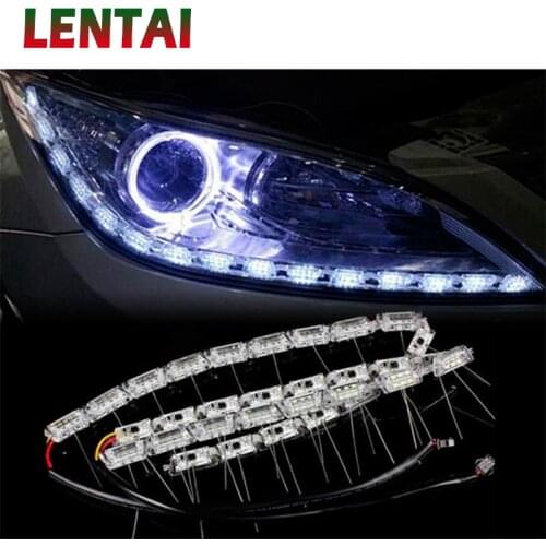LENTAI 1Set Cool Car LED Strip Lamp DRL lights 12V White+Yellow turn signal For Alfa Romeo Chevrolet Aveo Captiva Ford Focus 3