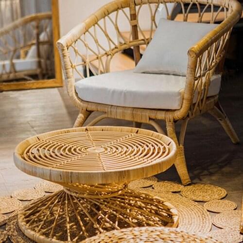 Side tables furniture Handmade round minimalist style rattan coffee table furniture living room