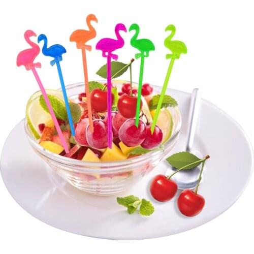 50Pcs Party Supplies Flamingo Fruit Fork Mini Pick Buffet Cupcake Fruit Fork Cake Dessert Salad Sticks Cocktail Toothpick Skewer