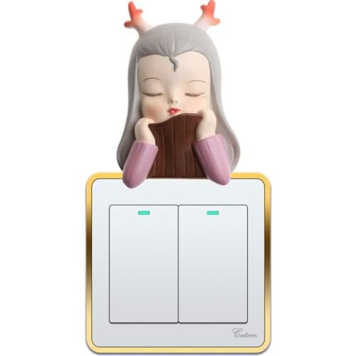 Cartoon Girl Switch Sticker Home Decor Switch Lamp Holder Cover Night Light Dust Protective Cover Kids Room Bedroom Art Decal