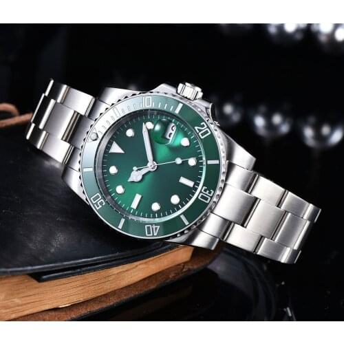 Ceramic Rotating Bezel Stainless Steel Bracelet Automatic Movement Mens Watch 40mm Green Aseptic Dial