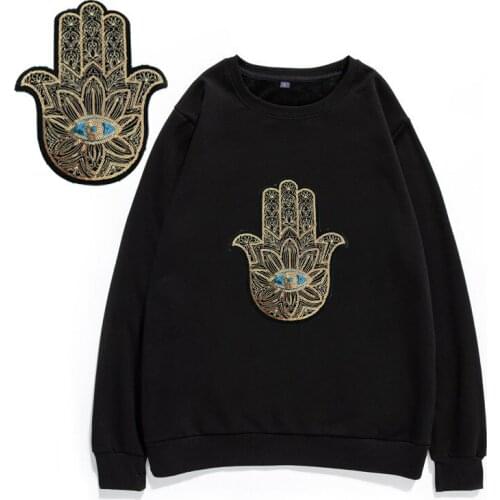 Hamsa Hand Sequined Iron on Patches for Clothes DIY Garment Accessories Big Hand Eye Sequins Embroidery Sewing Applique Handmade