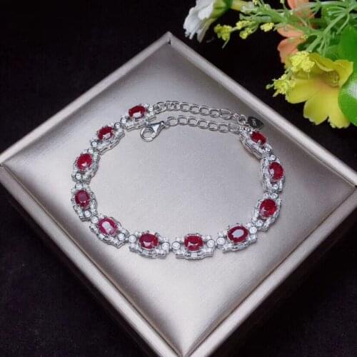 Natural red ruby gem Bracelet Natural gemstone Bracelet 925 silver bracelet Fashion geometry ladder Female party gift jewelry