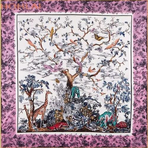 New Luxury Brand Summer Scarf 100% Twill Silk Scarf Women Animals Tree Square Scarves130CM*130CM Bandana Shawls Foulard