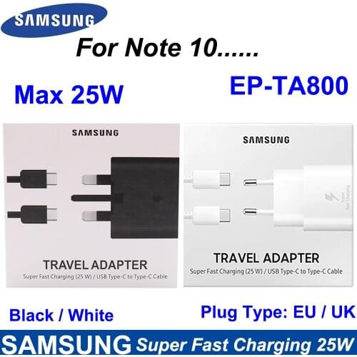 Original Samsung Galaxy Note 10 25W Super Fast Charging Adapter PD Charger 100CM USB C To USB C 3A Cable For S20 Ultra EP-TA800