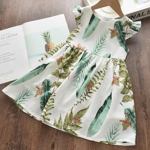 3-7 Years High Quality Summer Girl Dress 2021 New Floral Cotton Solid Draped Ruched Kid Children Clothing Girl Princess Dresses