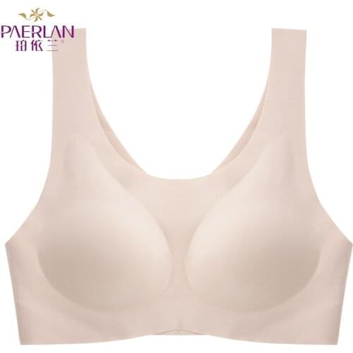PAERLAN Glossy Push Up Wire Free Thin Womens Underwear Push Up Sexy Sports Vest Sleep Full Cup Bra Solid