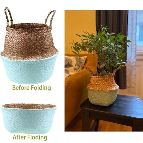 Retro Wicker Storage Basket Straw Dirty Laundry Basket Folding Organizer Rattan Storage Container Home Garden Decoration