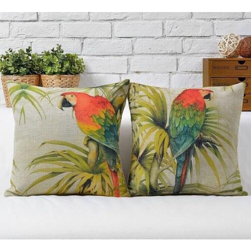 Parrot pillow cover, American country style animal village flower Parrot love bird throw pillow case pillowcase wholesale