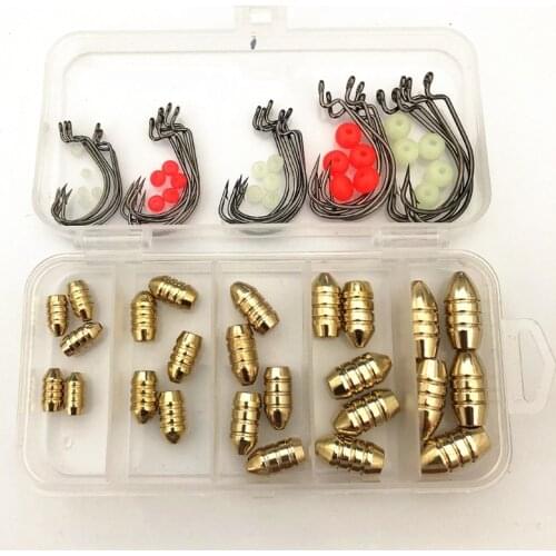 Durable Threaded Copper Bullet Fishing Sinker Kit Fishing Weights Soft Lure Accessory Box Outdoor Fishing Accessories