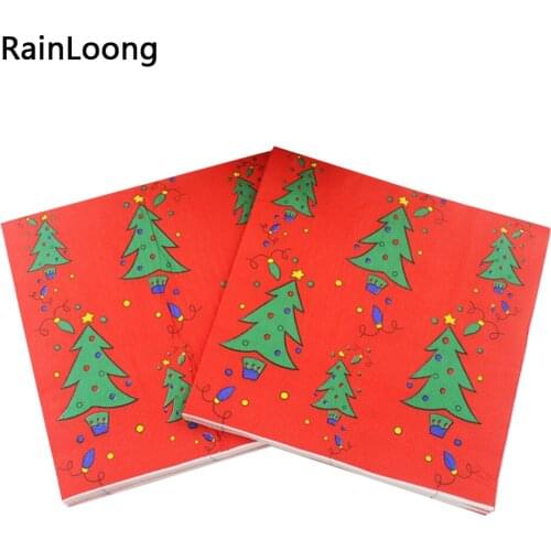 [RainLoong] Red Christmas Tree Napkins Festive & Party Supplies Tissue Paper Napkins Decoration Servilleta 33*33cm 1 pack