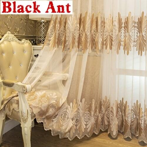 Luxury European Sheer Curtain For Living Room Villa Window Screen Bay Balcony Voile Fabric French Window Blinds Drapes X-JD1077