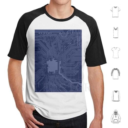 Blue Geek Motherboard Circuit Pattern T Shirt Print Cotton Blue Board Chip Circuit Circuitboard Computer Computer Chip Computer