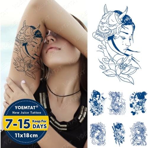 Juice Lasting Waterproof Temporary Tattoo Stickers Japanese Geisha Devil Mask Prajna Lotus Flash Tattoos Ink Body Art Fake Tatto