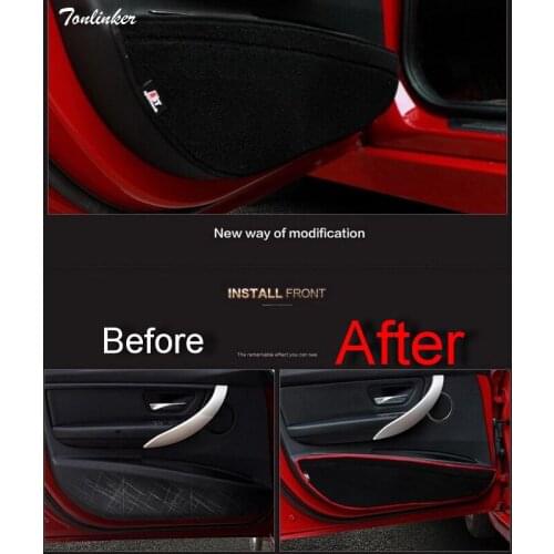 Tonlinker 4 PCS Car DIY Polyester The Door Kick Protection Pad Cover Case stickers for Bmw F30 3 Series 316Li 320i Accessories