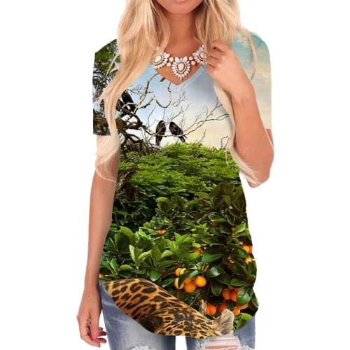 Giyu Brand Animal T-shirt women Tiger V-neck Tshirt Forest T-shirts 3d Harajuku Shirt Print Womens Clothing Summer Printed
