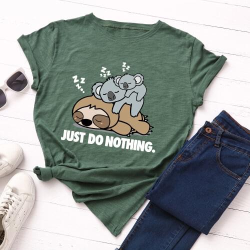Women Short Sleeve Cotton T-Shirts Graphic Tees Summer Tee Tops for Female Casual Oversized Clothes Cute Sloth Koala Do Nothing