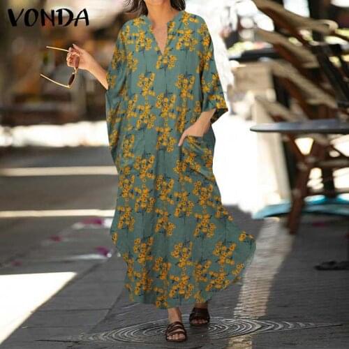 S-5XL Women Dress Vintage Long Sleeve Irregular Long Dress 2021 VONDA Female Casual Loose Floral Printed Vestidos Robe Femme 5XL