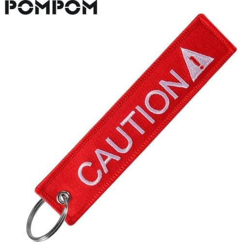 POMPOM Red Key Chain Holder for Cars and Motorcycles 1PC 13X2.8cm Caution letter keychain Ring for cars key fobs Fashion Jewelry