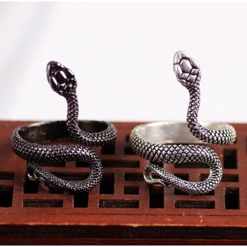 1pc European Fashion New Retro Punk Exaggerated Spirit Snake Ring Personality Stereoscopic Opening Adjustable Ring Jewelry
