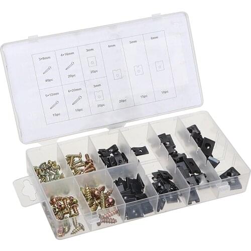 170pcs Steel Self-tapping Screws Nuts & Fender U-clips Assortment Set With A Plastic Box For Motorcycles Car Fitting